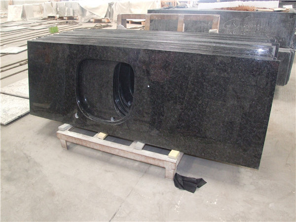 Natural Black Galaxy Granite Kitchen Countertop, Vanity Tops