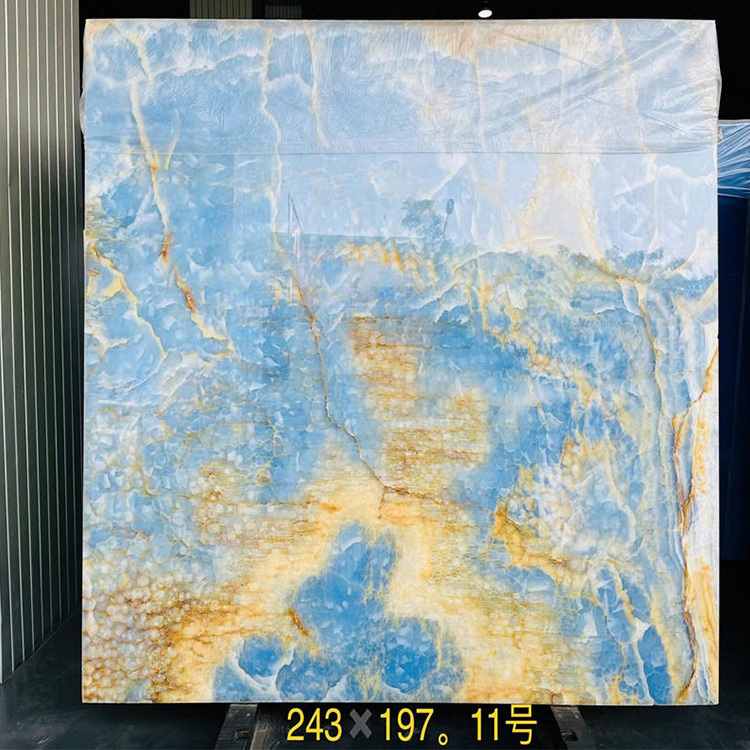 Wholesale indoor natural luxury blue onyx marble stone slabs tiles countertops