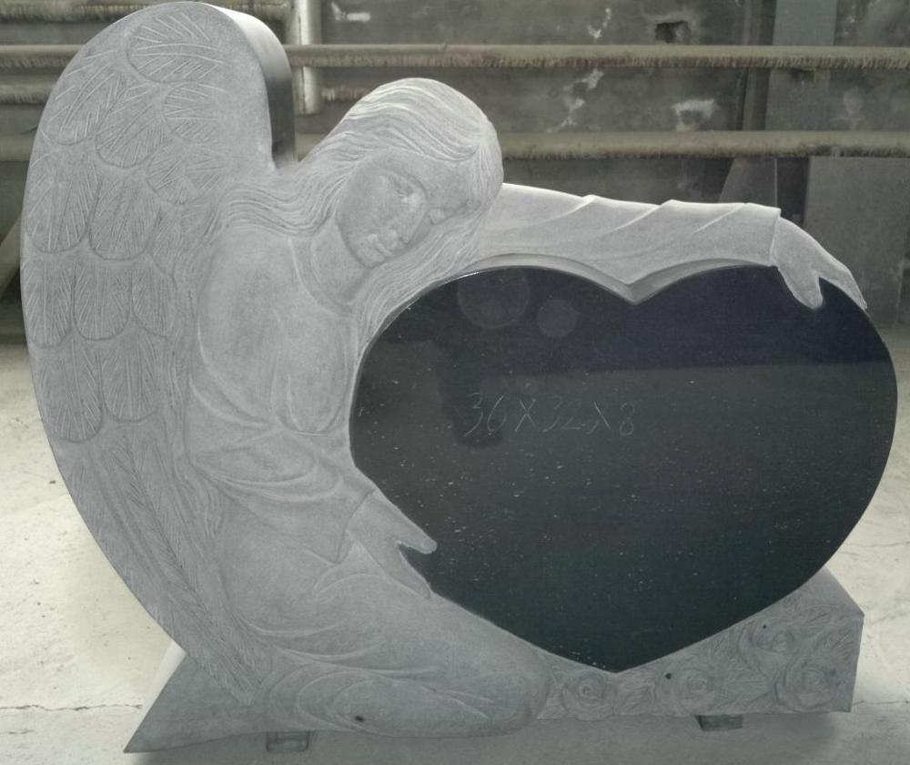 Customized Marble Tomb Memorial Stone,Cheap Double Angel Double Heart Headstone,Headstones Monuments