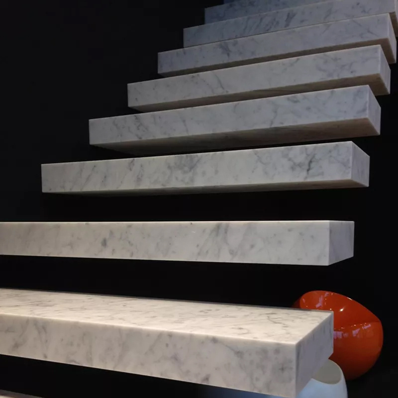 Natural Marble Granite Stone Straight Floating Stairs Indoor Staircase Design