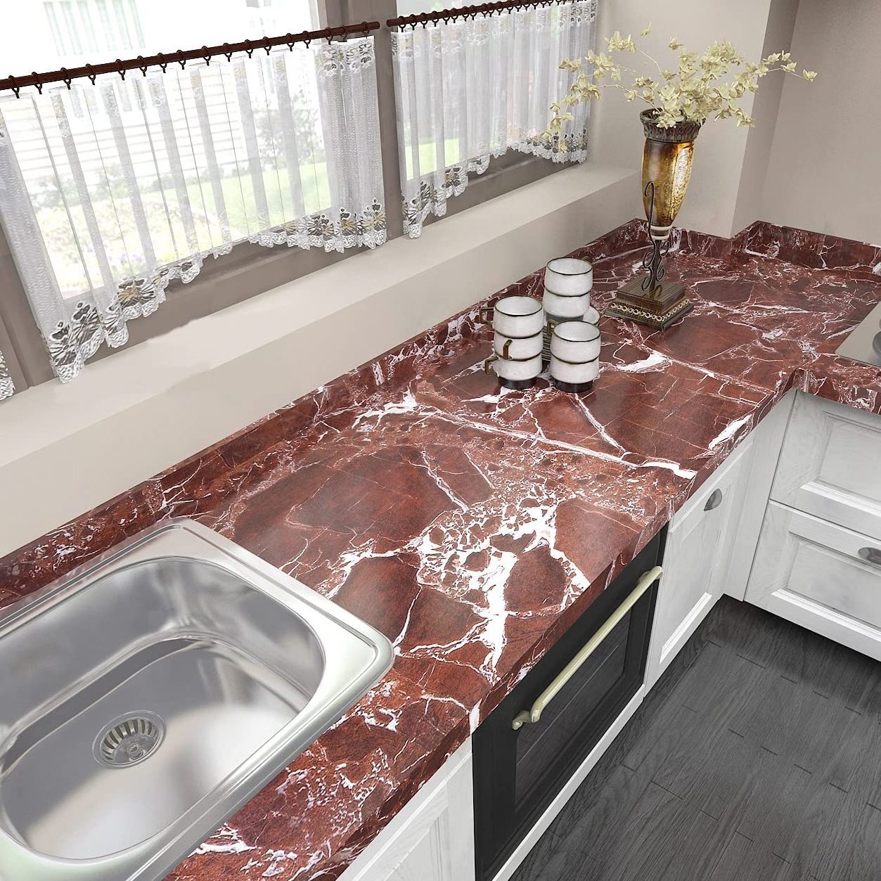 Rosso Levanto Red Natural Marble Stone Kitchen Island Countertop