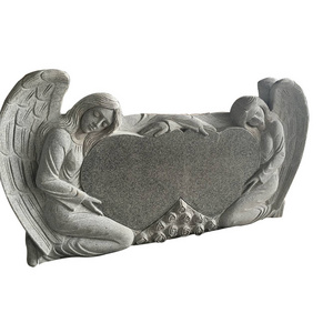 Customized Marble Tomb Memorial Stone,Cheap Double Angel Double Heart Headstone,Headstones Monuments