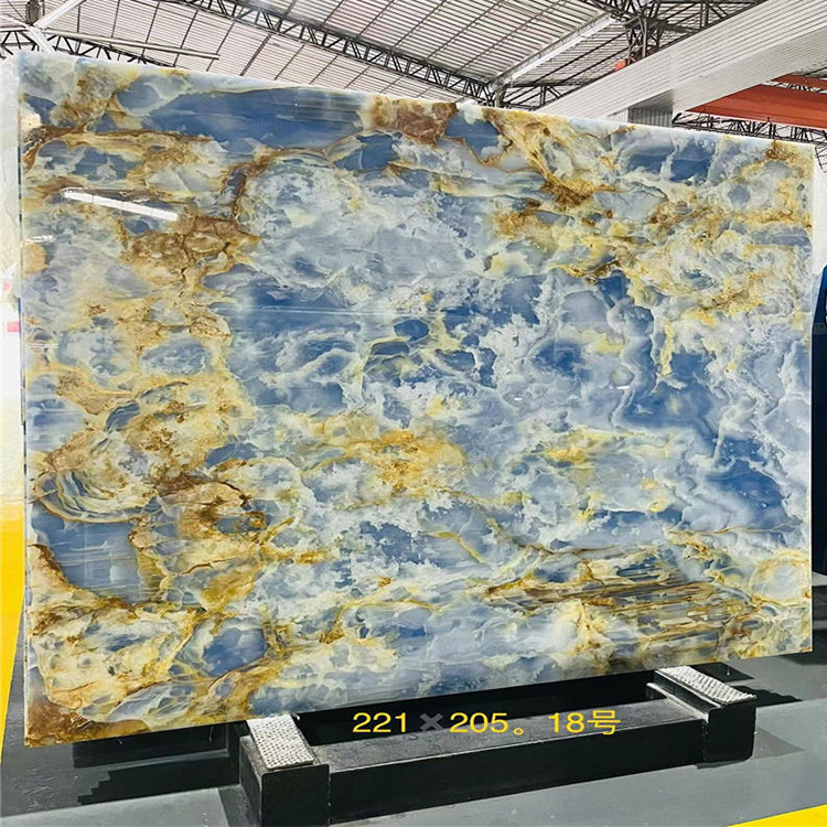 Wholesale indoor natural luxury blue onyx marble stone slabs tiles countertops