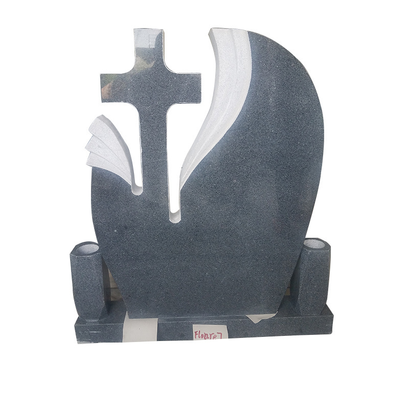 Hot-selling Black Granite Cross Monument Wholesalers Grave Tombstone Black Granite Double Tombstones