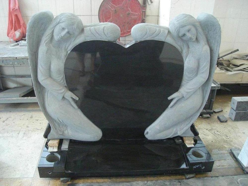 Customized Marble Tomb Memorial Stone,Cheap Double Angel Double Heart Headstone,Headstones Monuments