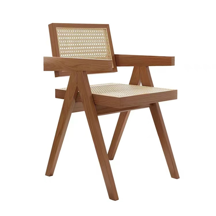 Cheap solid wood rattan woven dining chairs household and commercial dining chairs backrest chairs