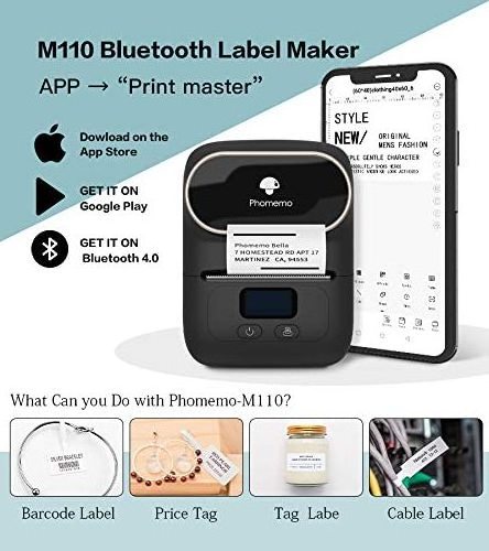 Phomemo M110 QR code price label printer 203dpi wireless portable photo direct thermal sticker printer for ios Android