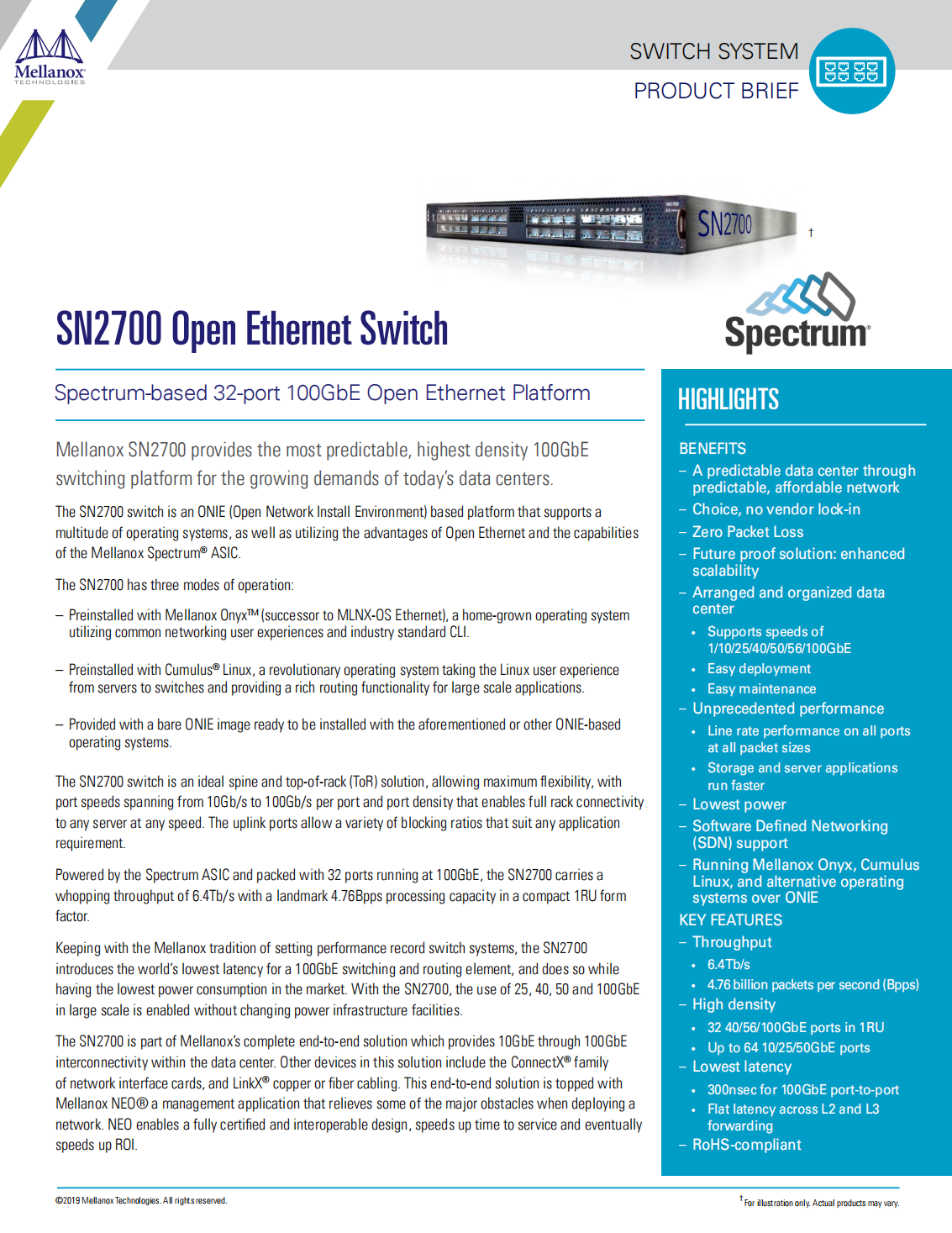 MSN2700-CS2F Mellanox Spectrum based 100GbE 1U Open Ethernet Switch with Onyx, 32 QSFP28 ports, 2 Power Supplies (AC)