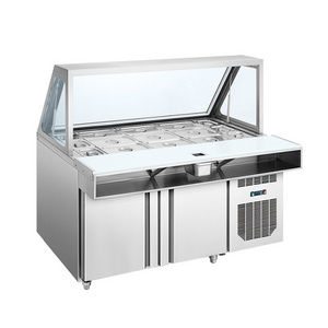 Stainless steel pizza preparation table salad bar table display refrigerator cabinet