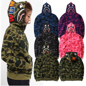 Oversized mens sweatshirts hoodies sublimation print cotton full face zip shark hoodie