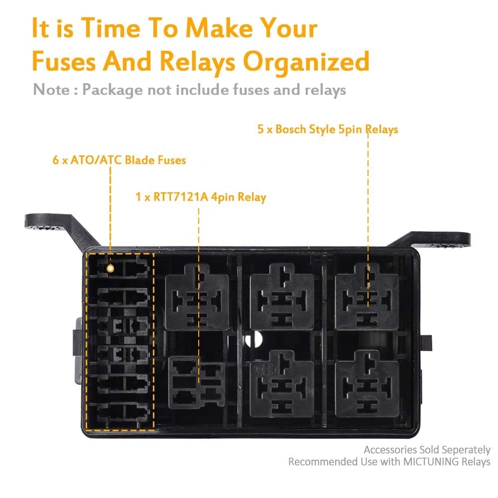 MICTUNING 6 ATC ATO Fuses Holder Block 12-Slot Relay Fuse Box for Automotive and Marine Engine Bay