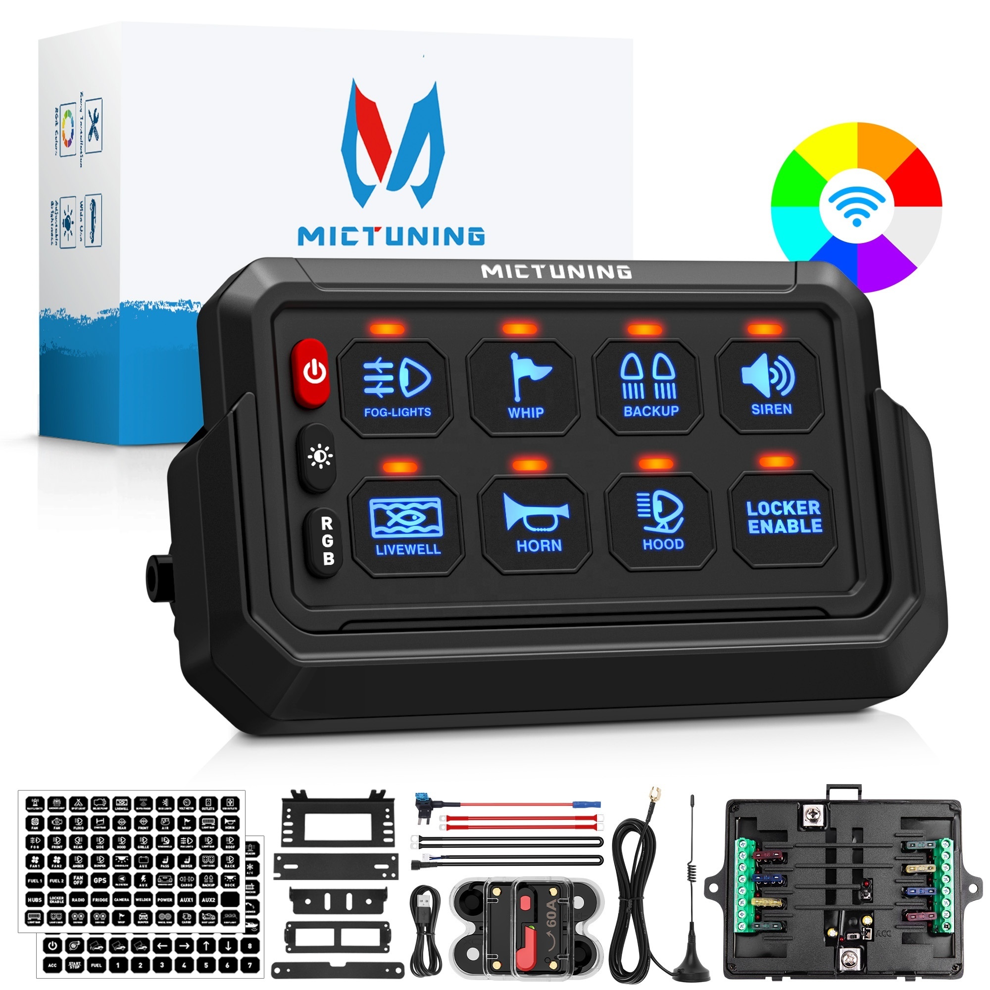 Wireless Switch Panel Car Marine 12V Switch Panel  Adjustable RGB Colors Brightness P1s 8Gang Switch Panel