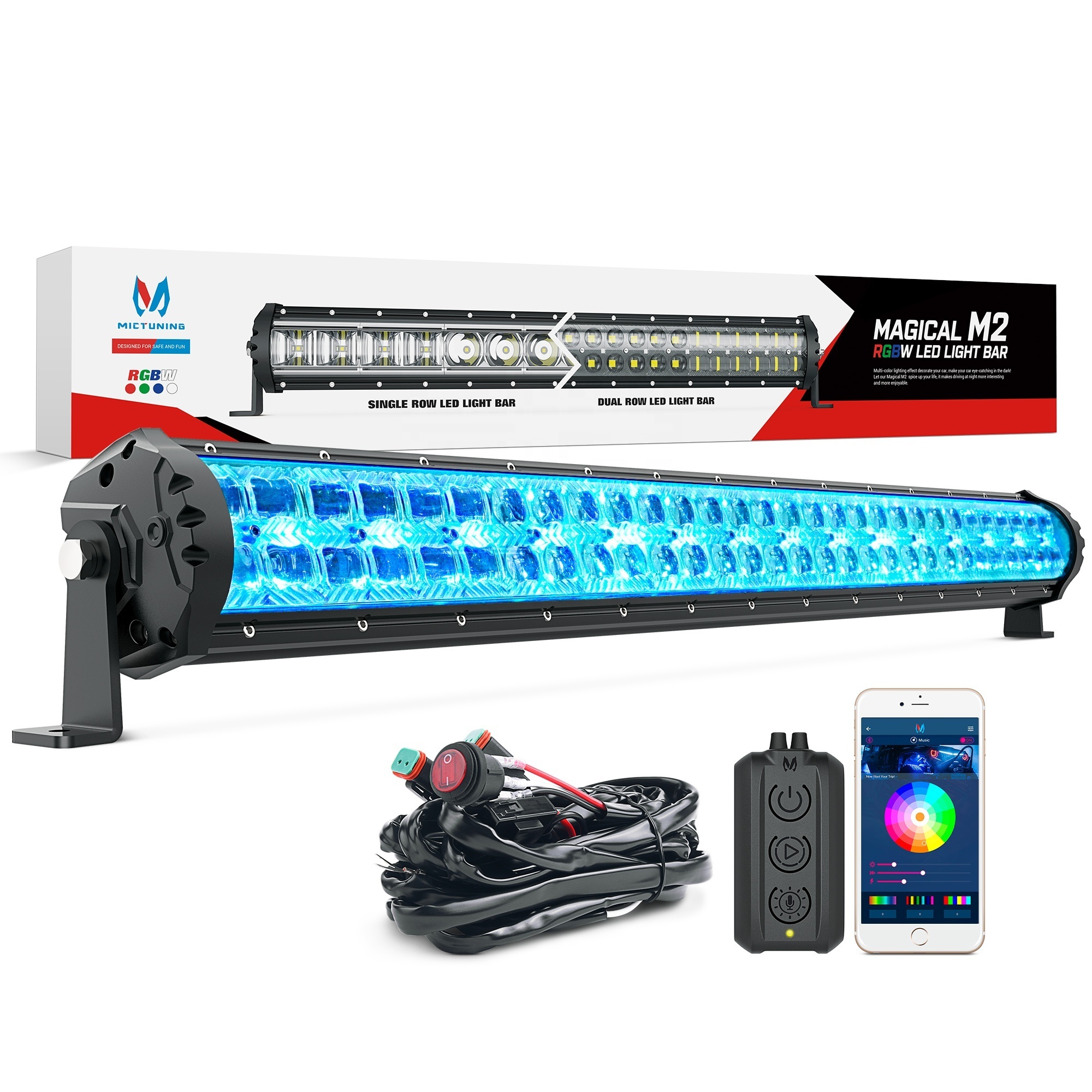 MICTUNING M2 RGBW Dual Row 22/32/42/52 Inch APP Control Off Road Driving Light Combo Work Light LED Light Bar