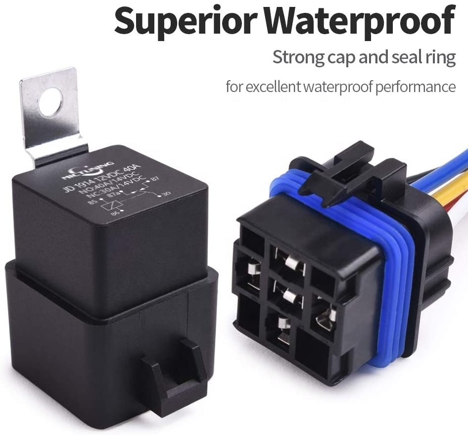 MICTUNING Car Accessories SPDT Style Automotive 16AWG 14AWG 12V 5 Pin Waterproof Relay Harness Set