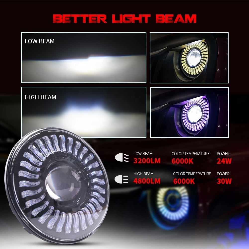 Color Changing car lights led 7 Inch Headlight RGB Halo Light Replacement off road led driving light