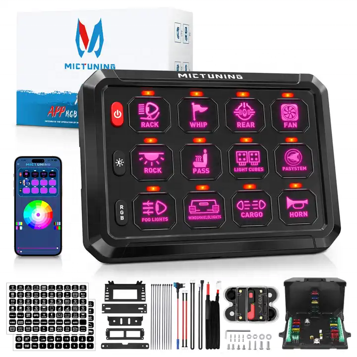 Hot Sale APP Control LED ROCKER SWITCH PANELMulti-Fuctions 12Gang Switch Panel 12v panel marine car