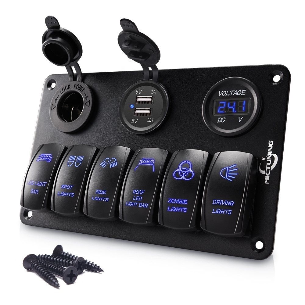 6Gang Dual USB ON-OFF Toggle Waterproof Rocker 12V Marine Car Switch Panels switch led panel