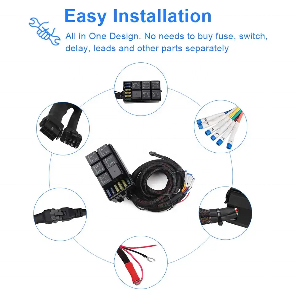 MICTUNING Electronic Relay System Circuit Control Box 12V Relay Box Wiring Harness Assemblies Car 6Gang Switch Panel