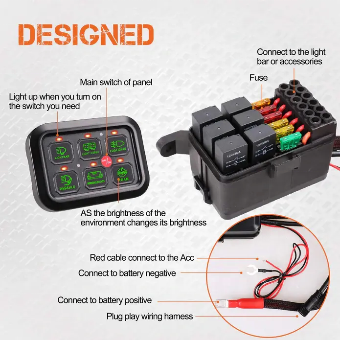 MICTUNING New Style  MINI 4 6 8 Gang Electronic Relay System Off-Road Light Controller LED Switch Panel