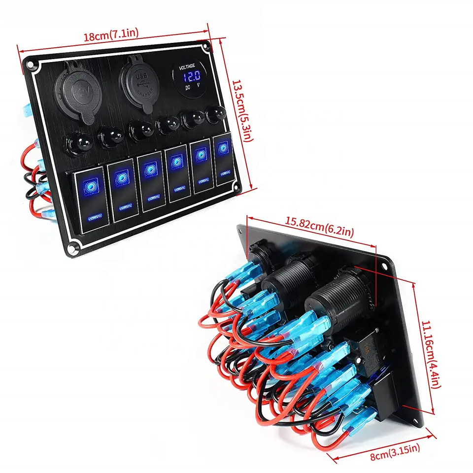 MICTUNING Pre-Wired Multi-Function 6Gang 12V/24V Aluminum Car 5pin on-off Rocker Switch Panel