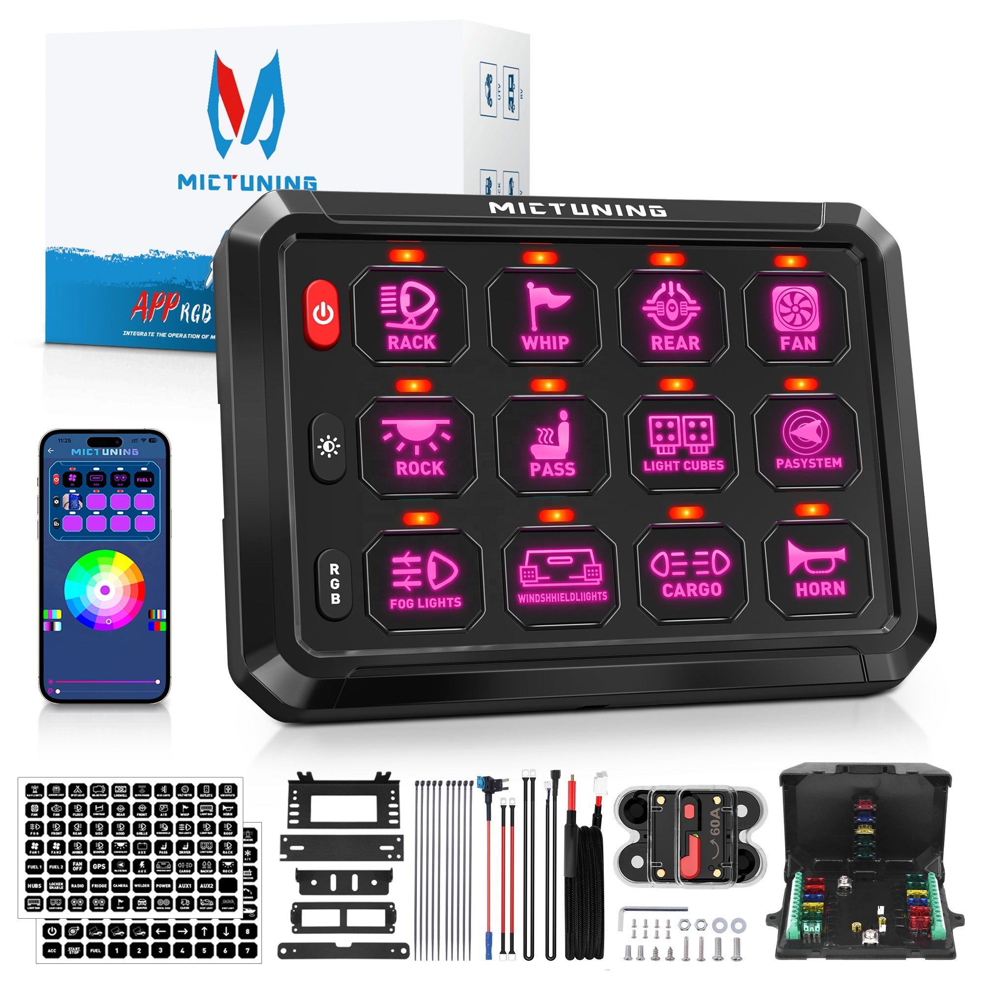 Exclusive Design App Control switch 12v panel switch led panel  Multi-Colors P1s 12Gang Switch Panel