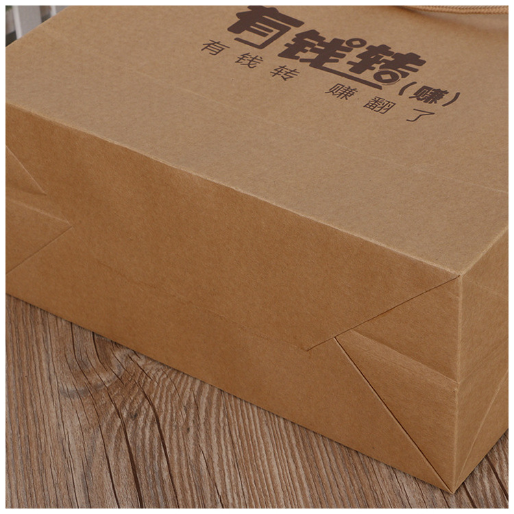 Brown polypropylene coated burger paper handle kraft paper shopping bag kraft paper bag with pe inner