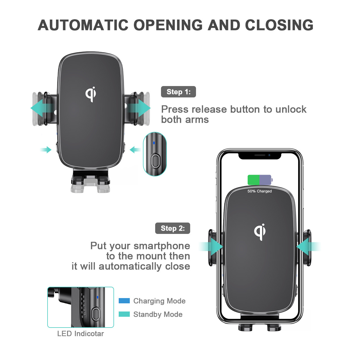 2023 New Product KC QI 15W Smart Sensor Charging 20W Dual coil  Wireless Car Charger Phone Holder for Sumsung Flip Fold Phone