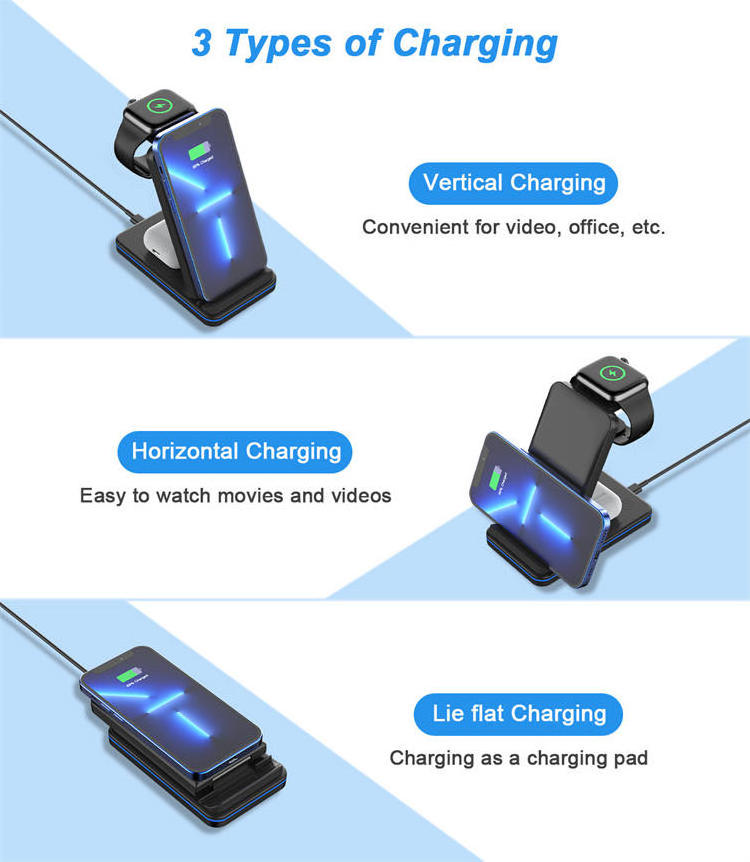 In Stock Led Light Fast Charging Desk Lamp Foldable Wireless Charger  3 in one  phone Charging for iphone