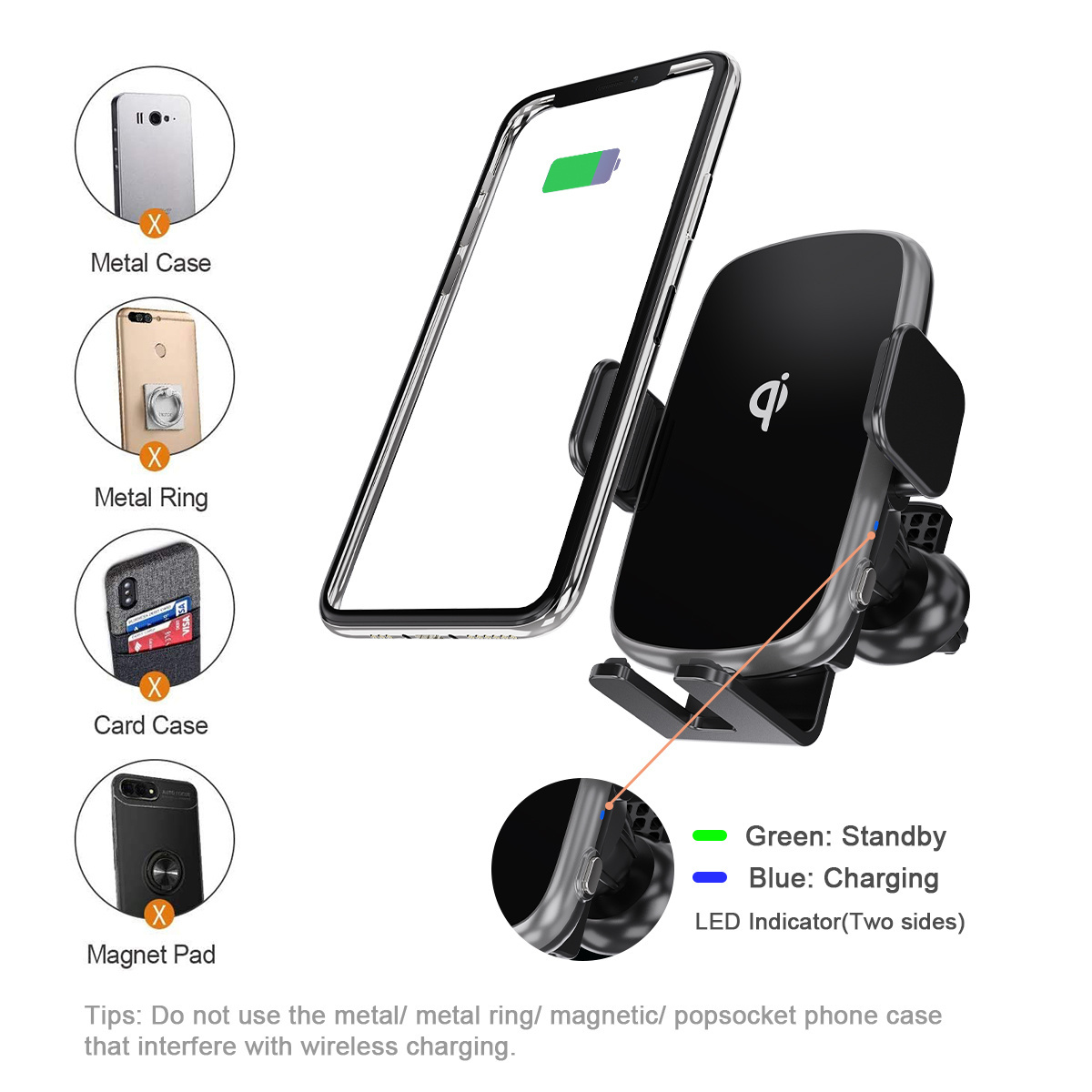 2023 New Product KC QI 15W Smart Sensor Charging 20W Dual coil  Wireless Car Charger Phone Holder for Sumsung Flip Fold Phone