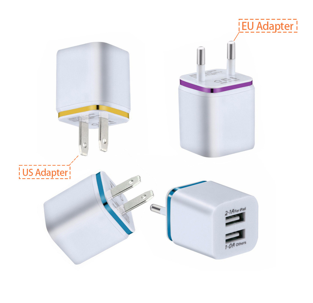 Dual USB Port 5V1A Travel Wall Adapter for Apple US EU Plug Portable Usb Charging Cube Block Wall Charger for Iphone