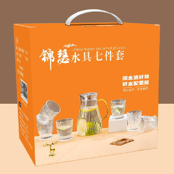 Transparent borosilicate glass water jug cups set hot cold beverage milk orange juice jug cups set with handle