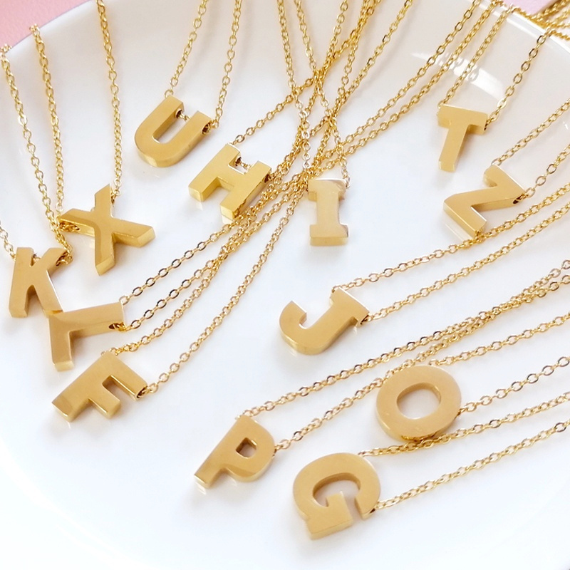 Custom Alphabet Pendant Charm Name 26 Capitalized Letter Initial Necklace Gold Plated Jewelry Stainless Steel Necklace For Gift