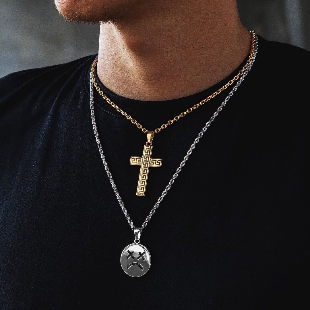 Hip Hop Smiley Cross Flower Skull 18k gold 316l stainless steel plated cross men male pendant accessories necklaces jewelry