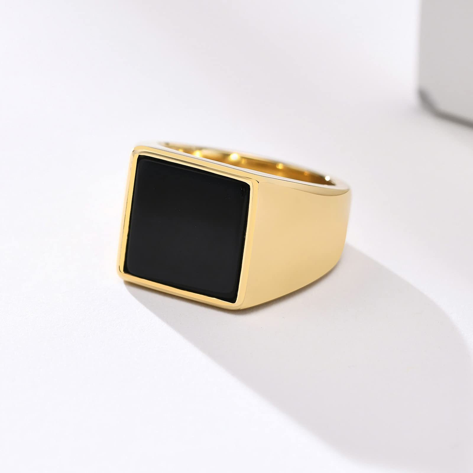 Mens Black Onyx Rings Stainless Steel Square Agate Signet Rings for Men Minimalist Stainless Steel Fashion Jewelry