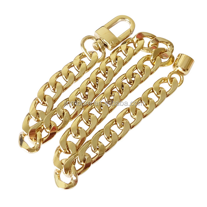 Custom Light Gold Heavy Plated Flat Twist Cut Curb Chain Extend Swivel Hook With Ends Cap