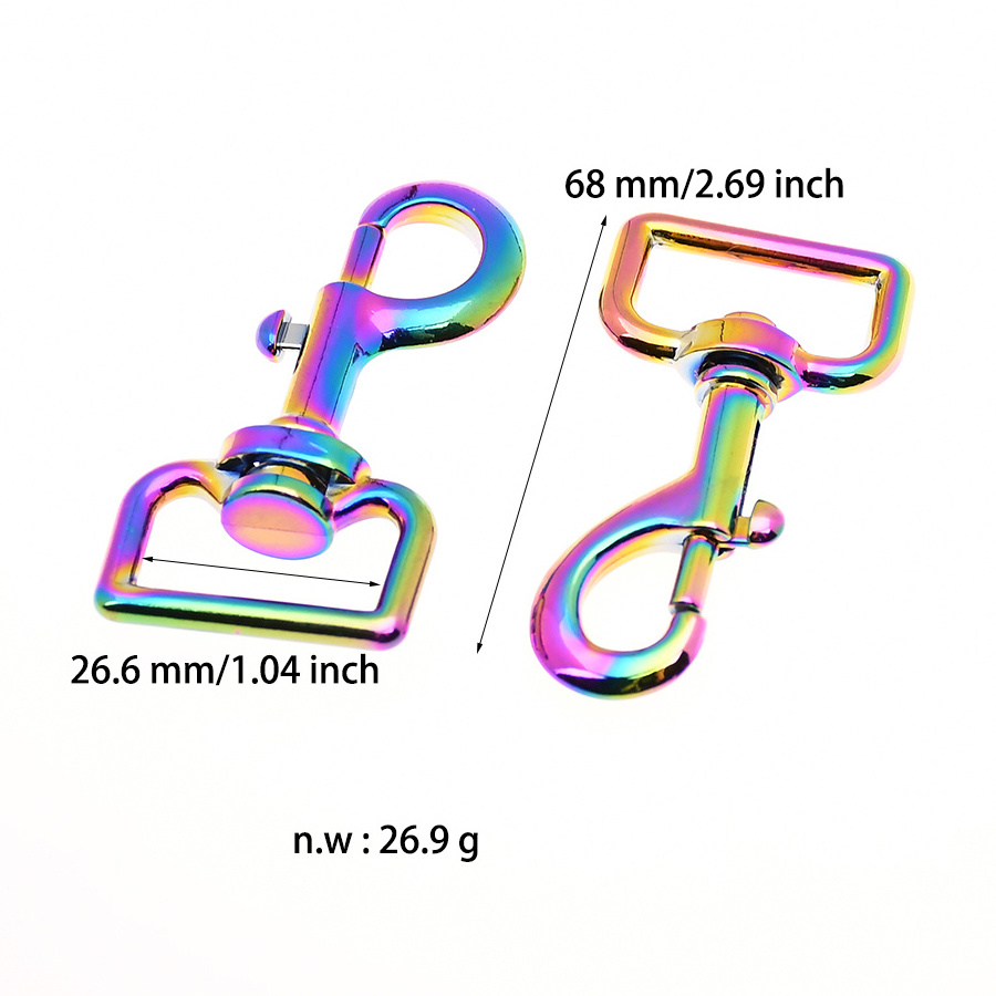 Heavy Duty 1 Inch Rainbow Square Eye Clasp Buckle Trigger Clip Spring Pet Buckle Key Chain For Linking Dog Leash Collar