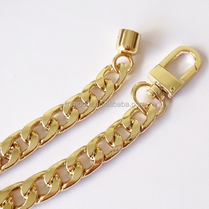 Custom Light Gold Heavy Plated Flat Twist Cut Curb Chain Extend Swivel Hook With Ends Cap