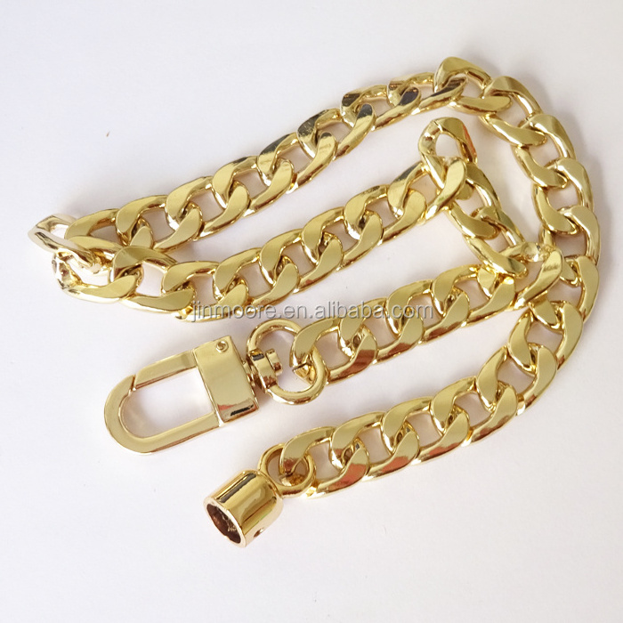 Custom Light Gold Heavy Plated Flat Twist Cut Curb Chain Extend Swivel Hook With Ends Cap