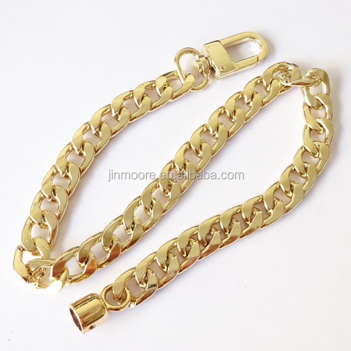 Custom Light Gold Heavy Plated Flat Twist Cut Curb Chain Extend Swivel Hook With Ends Cap