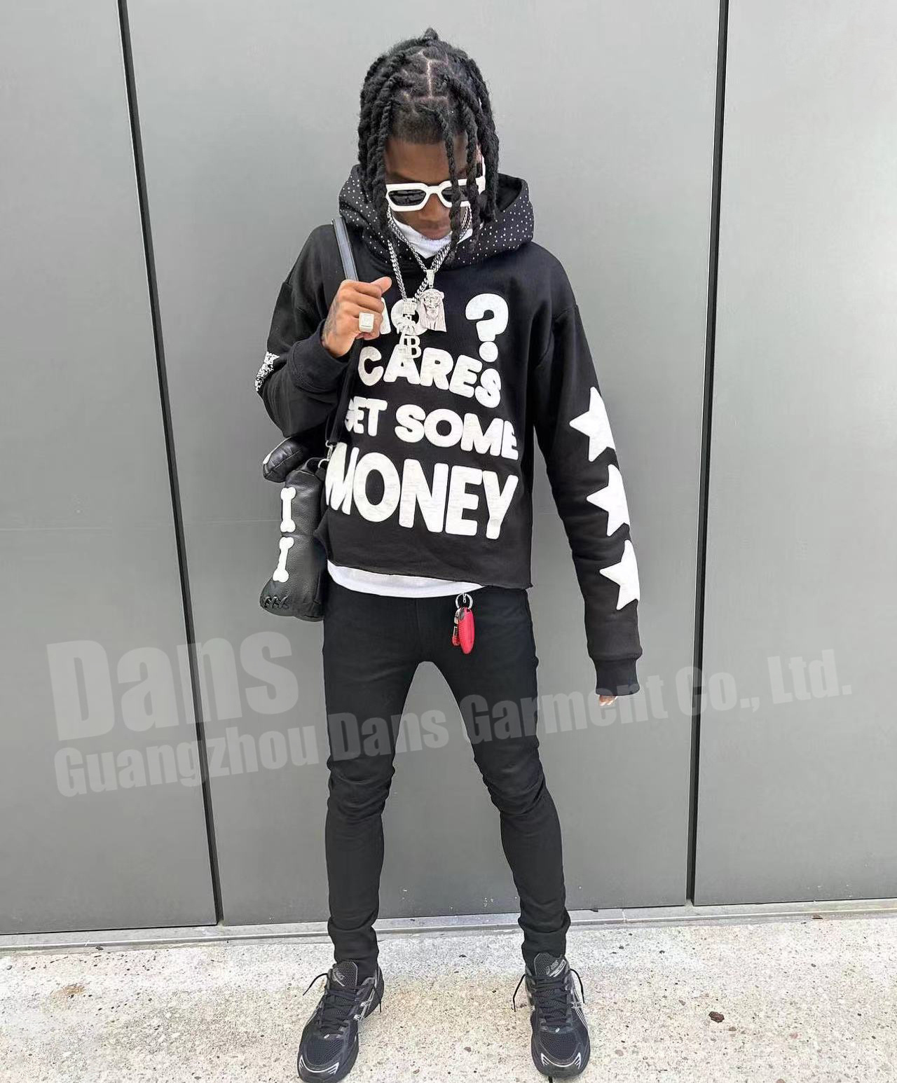 Streetwear Cropped Top Pullover Hoodies Sweatshirts Custom French Terry Cotton Rhinestones And Puff Print Raw Hem Hoodie For Men