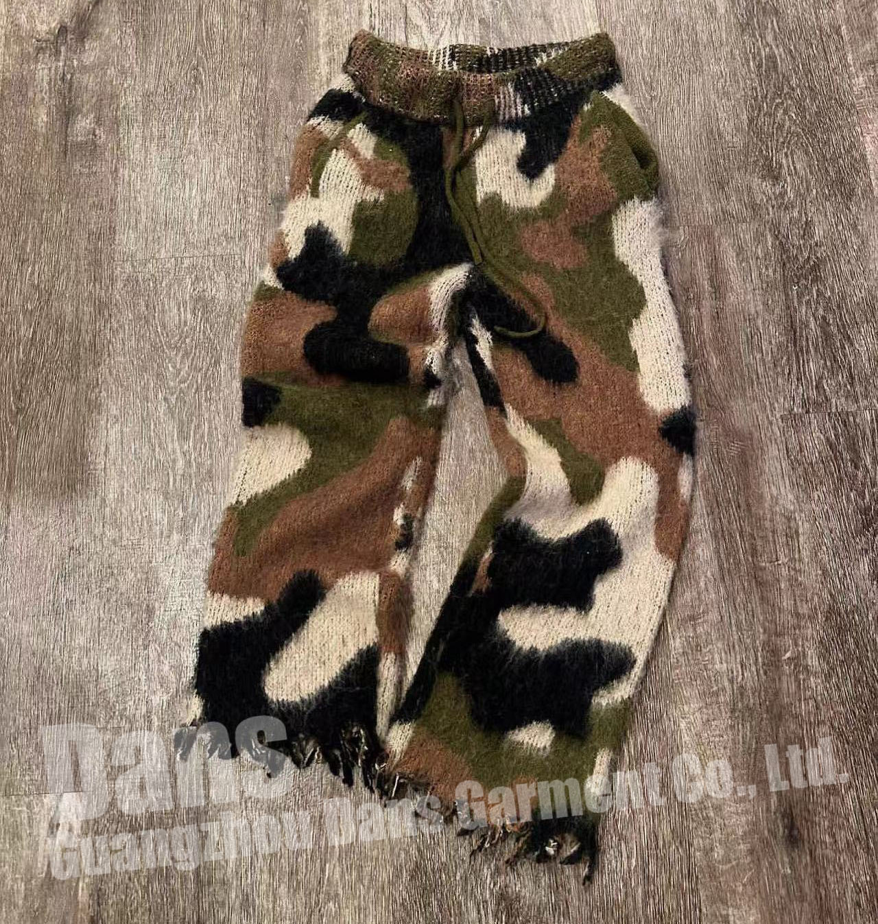 Custom Unisex Mohair Wool Camo Sweat Pants Print Oversized Drawstring Streetwear Fluffy Fuzzy Knit Mohair Track Pants For Men