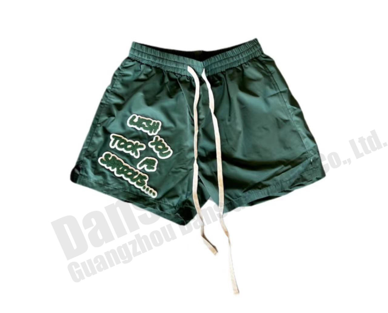 Unisex Nylon Spandex 5 Inch Inseam Tracksuit Shorts Custom Chenille Embroidery Gym Sweat Shorts With Long Strings For Men