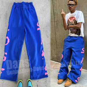 Custom Wide Leg 3D Puff Print Oversized Baggy Cotton Straight Leg Sweat Stacked Pants Track Trousers Jogger Sweatpants For Men