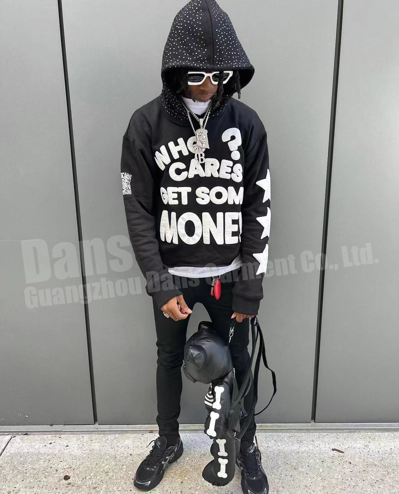 Streetwear Cropped Top Pullover Hoodies Sweatshirts Custom French Terry Cotton Rhinestones And Puff Print Raw Hem Hoodie For Men