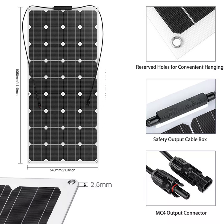 Gnnerius Solar Panel  flexible solar panels 500w 400w 100w ETFE  CIGS thin film 150w 180w Mono 100W Flexible Solar Panel