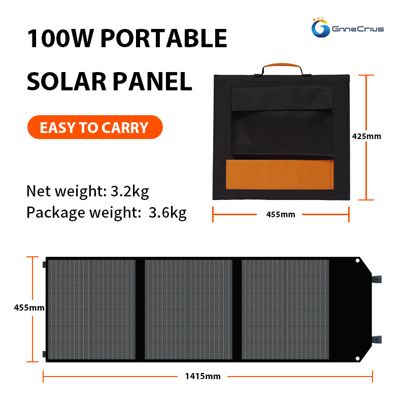 GnneCrius 100W ETFE waterproof High Efficiency solar Phone charger portable foldable solar power panel With 2 USB ports