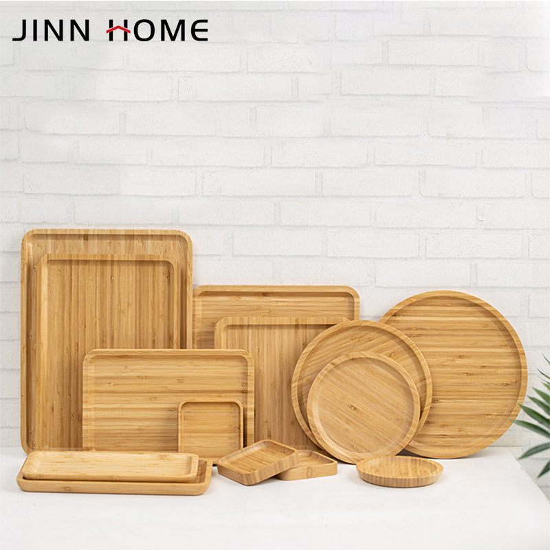 Wholesale American Style Bamboo Serving Tray Rectangle round Set for Household Fruit Bowl Storage Food Rustic Modern Cake Stand