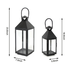 Metal Home Decoration Big Garden Black Outdoor Metal Lantern Candle Holder Set