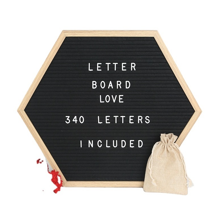 Hexagon Shaped Felt Letter Board 10x10 Inches 340 Letters Wooden Frame-Black Gray Changeable Letter Boards MDF 5mm Home