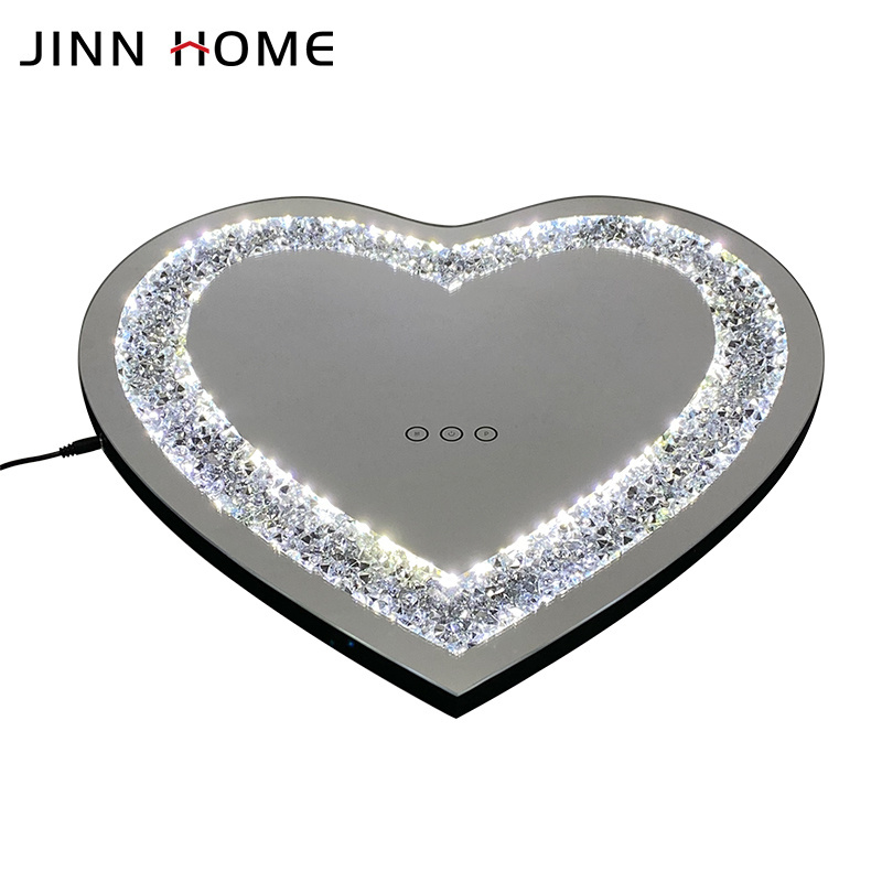 Crystal Crush Diamond Heart Shaped Silver Mirror for Wall Decoration 24x24x1inch Wall Hanging Mirror Diamond Decor